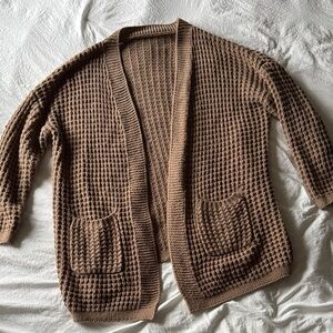 SHEIN Brown Waffle Knit Cardigan